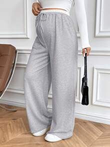 SHEIN 孕婦休閒百搭直筒長褲 秋季 - 灰色 - 查看 6