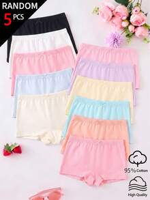 SHEIN Random 5 Pcs Girls' Solid Color Minimalist Cotton Briefs, Suitable For Young Girland Students Autumn Fall - Multicolor - View 5