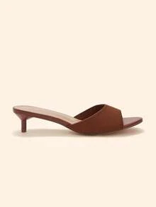 CUCCOO BASICS Women Kitten Heel Knit Slide Sandals Open Toe Slippers - Brown - View 3