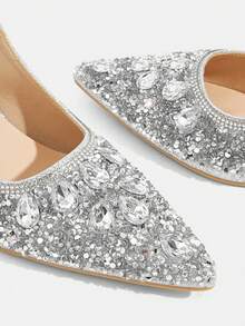 CUCCOO TILAWA Women's Fashion Electroplated And Glass Rhinestone Pointed Silver Women's High-Heeled Shoes, Suitable For Going Out, Banquets, Parties - Silver - View 5