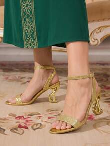 CUCCOO TILAWA Damen Schuhe klassisch einfach modisch Damen High Heel Sandalen mit dünnen Riemen und großen glänzenden Strass Steinen Heterosexuelle High Heel Sandalen für Dates, Nachmittagstee und Bankette - Glitzer Gold - Übersicht 9