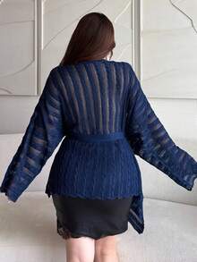 Vibekara Autumn/Winter Fashion Design Slouchy Hollow-Out Batwing Sleeve Royal Blue Knit Cardigan Fall - Royal Blue - View 3