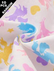 SHEIN Random 10pcs Girls Toddler Simple Fashion All-Over Print Cartoon Animal Heart Pony Strawberry Pattern Triangle Panties Girls Underwear - Multicolor - View 4