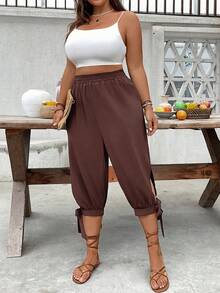 EMERY ROSE Plus Size High Waist Tapered Leg Tie-Up 7/10 Pants Spring Summer - Red Violet - View 6