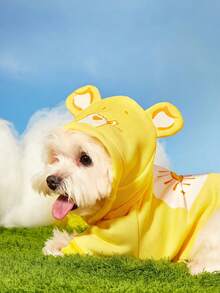 Care Bears X PETSIN 1件 Funshine Bear 印花黃色可愛立體耳連帽衛衣，適用於貓狗，毛絨保暖舒適，適合室內溫馨依偎或涼爽戶外晚間散步 - 黃色 - 查看 3