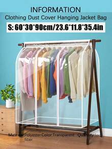 1-Piece S/M/L Clothing Dust Cover Hanging Jacket Bag, Household Dust Hanging Bag, Fully Enclosed Dust Storage Bag For Outerwear, Long Transparent Hanging Garment Bag, Suitable For Wardrobe Storage, Bottom Enclosed Hanger Cover - Clear - View 8