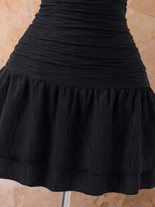SHEIN Teen Girls' Halter Neck Ruched Ruffle Hem Summer Fashion Dress Beach Black - Black - View 5