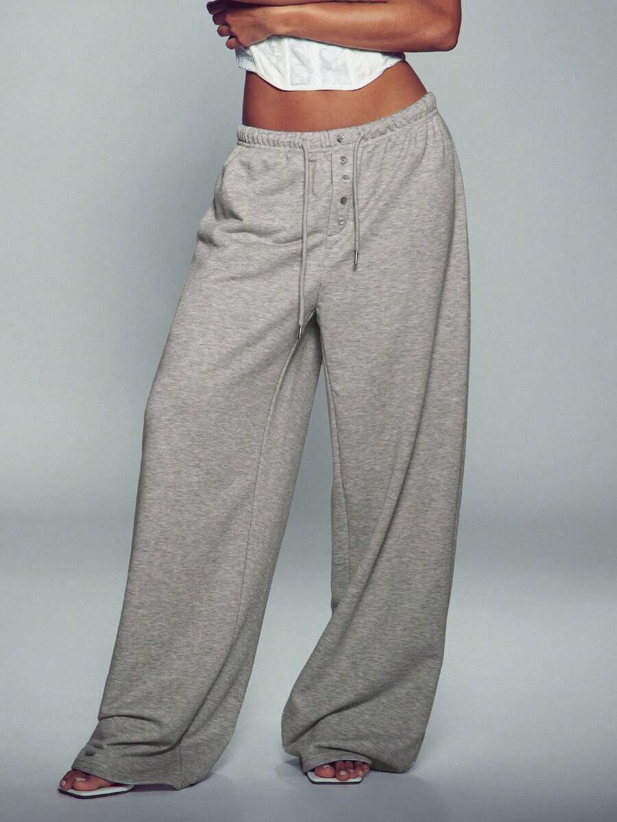 Normani Women's Versatile Button Drawstring Waist Loose Casual Sweatpants - Grey - View 1