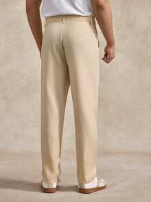 Courvante Men's Casual Commuter Slant Pocket Solid Color Pants, Beige Pants, Business Formal Style, Fall, Old Money - Apricot - View 3
