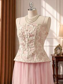 Rometta Elegant Plus Size Women's Commuter Camisole Jacquard Mesh 2 Pieces Set - Rusty Rose - View 8