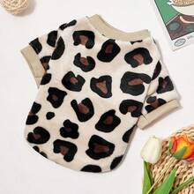 PETSIN Khaki Leopard Print Thermal Lined Warm Crewneck Pet Sweatshirt For Cats And Dogs, Autumn/Winter - Multicolor - View 9