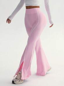 Dewbera Dewbera Women's Seamless Contrast Color Sports Pants - Pink - View 5