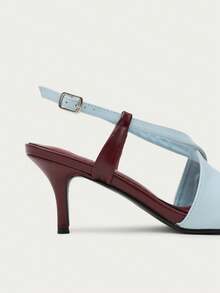 Nöista Pointed Slingback Pump With Contrasting Straps, Elegant Kitten Heel And Modern Colour-Block Design For A Refined Look. - blue-red - View 7
