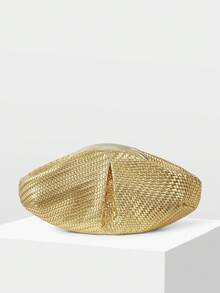 MOTF WOMEN'S FASHION PLEATED CLUTCH BAG, EXQUISITE SIMPLE GOLD WOVEN PU BAG, FOR DAILY, DATING, VACATION, SHOPPING, COMMUTING - Gold - View 3