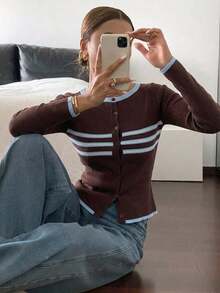 Siren Gaze Fall Women's Ribbed Knit Button Front Crop Cardigan Long ...