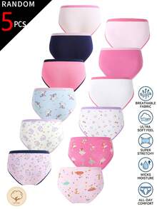 SHEIN 【5件隨機組】女童幼兒內褲，淺粉色、紫色、藍色、白色花卉混色三角褲，柔軟舒適 - 彩色 - 查看 2