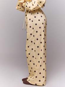 MUSERA Cream Polka Dot Nylon Wide Leg Jogger Pants - Yellow - View 3