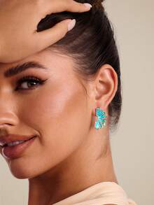 Altistry 1 Pair New Metallic Gold Multi-Layer Earrings, Handpainted High-Quality Minimalist 3D Earrings, Fresh And Elegant Earrings For Women - Baby Blue - View 5