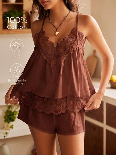 Lullawish Bohemian Pure Cotton Cami & Shorts Pajama Set For Women