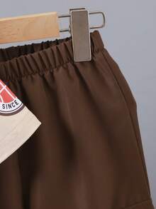 Setelan Baju Anak Laki-Laki 2 Potong Musim Semi/Panas Motif Baru Kaos Lengan Pendek Hitam dengan Celana Panjang Cargo Model Tapered Setelan Kasual Serbaguna - Khaki - View 6