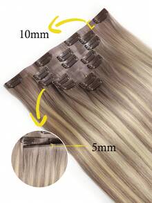 Seamless Clip Ins 7件裝直波浪 TP18/613 髒金與漂白金 130g/150g 全頭無縫 PU 夾式接髮片 100% 毛鱗片對齊雙層浸染 Remy 真人髮 高品質隱形夾式接髮 - S18/613 - 查看 4