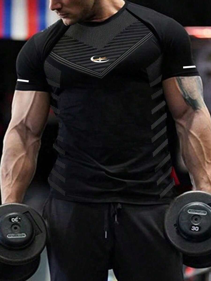GymBeat 男士條紋圓領短袖休閒健身運動T恤 - 彩色 - 查看 1