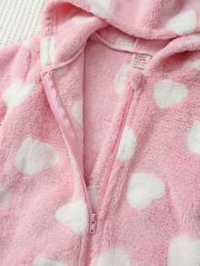 SHEIN Baby Girl Heart Pattern Hooded Fuzzy Romper - Pink - View 3