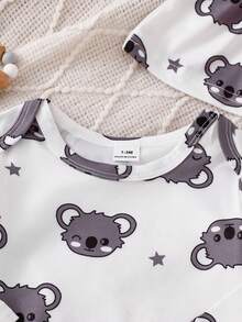 2pcs Newborn Long Sleeve Footed Jumpsuit Hat Set, Knitted Comfortable Soft Cute Koala All-Over Print Pattern Home Wear, Best Gift For Newborn, Versatile Fashion, Best Choice - Multicolor - View 4