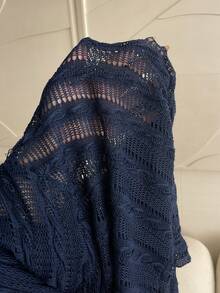 Vibekara Autumn/Winter Fashion Design Slouchy Hollow-Out Batwing Sleeve Royal Blue Knit Cardigan Fall - Royal Blue - View 7