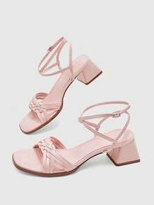 CUCCOO BIZCHIC French Fashion Elegant Commuter Comfortable Versatile Thick Heel Ladies Woven Slippers Summer Shoes - Bubble powder - View 2