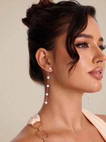 Altistry 1pair Chain & Pearl Decor Long Earrings - Gold - View 4