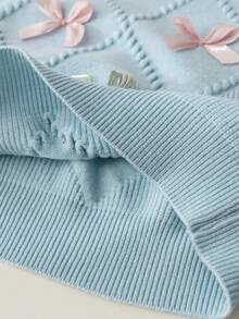 SHEIN Vintaside Kids 2026 春/秋新款 4-7 歲女童淺藍色菱格紋粗針編織套裝，3D 多色蝴蝶結圓領毛衣與長褲，兒童校園/外出/拍照針織上衣 - 藍色 - 查看 5