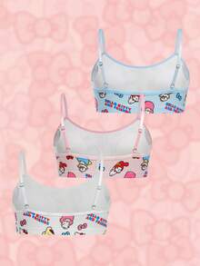 HELLO KITTY AND FRIENDS | SHEIN Tween Girl 3pcs/Set Cute Kitty Print Cami Top, Blue, Pink And White - Pink - View 2