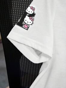HELLO KITTY AND FRIENDS | SHEIN 女款夏季休閒可愛 Y2K 卡通字母印花 T-shirt，適合早午餐、學校、日常穿著，白色 - 白色 - 查看 5