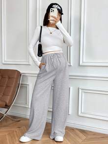 SHEIN 孕婦休閒百搭直筒長褲 秋季 - 灰色 - 查看 7