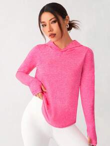 SHEIN 拇指孔連帽長袖運動T恤 - 熱帶粉紅色 - 查看 6