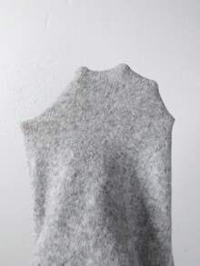 SHEIN Autumn Winter Grey Knit 2 Pieces Set, Black Contrast Trim Small Polo Neck, Versatile For Inner - Grey - View 5