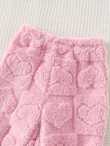 Cozy Pixies 2件組幼女服飾，舒適百搭時尚，日常可愛休閒極簡基本款，毛絨愛心圖案紋理，秋冬季節適用，適合多種場合，戶外滑雪、返校、運動、派對、假日，保暖套裝居家服 - 淺粉色 - 查看 8