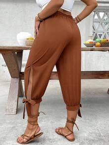 EMERY ROSE Plus Size High Waist Tapered Leg Tie-Up 7/10 Pants Spring/Summer - Yellow - View 2
