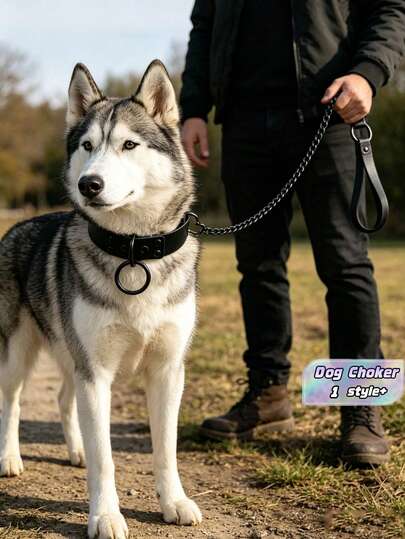 1 Set PU Leather Dog Choker Collar And Leash Set Punk Gothic Style Adjustable Necklace With Alloy Hardware Heavy Duty Durable For Small Medium Large Dogs Outdoor Walking Training