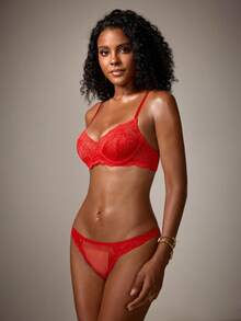 DreamPoppy 1 Set Women's Solid Color Lace Comfortable Lingerie Set - Red - View 9
