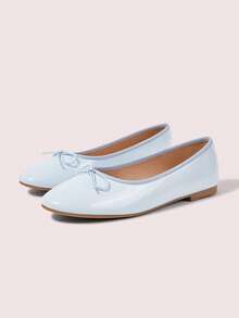 CUCCOO DOLLMOD Women's Light Blue PU Ballet Flats, Bowknot Lace-Up Flat Shoes, Suitable For Casual Daily Wear Fall Shoes - Light blue PU - View 2