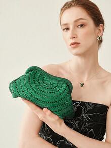 MOTF PREMIUM LADIES GREEN CLUTCH BAG, EXQUISITE DIAMOND DINNER BAG, LOW-KEY AND ELEGANT, FOR LADIES, BRIDES, PARTIES, DINNERS, DRESS MATCHING - Green - View 7