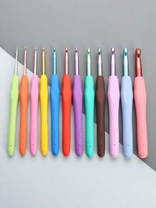9/12pcs Color TPR Soft Handle Crochet Hook, Colorful Hook Head, Handmade DIY Yarn Knitting Tool, Multi Specification Single Head Crochet Hook - B - View 4