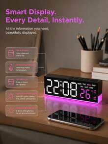 Teckwe LED Alarm Clock With Time And Day Display, Dual Alarm, Adjustable Brightness - Blue Backlight, Plastic Material, Powered, For Bedroom, Home, Kitchen, Office Desk (Adapter/Battery Not Included) - multicolor - View 2