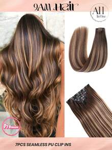 Seamless Clip Ins 7件裝直波浪 TP4/27# 深棕色與焦糖棕色 130g/150g 全頭無縫 PU 夾式接髮片 100% 毛鱗片對齊雙重浸染 Remy 真人髮 高品質隱形夾式接髮 - S4/27 - 查看 1