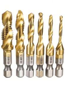 STONEGO 6件套丝锥钻头 HSS4341 木工M3/M4/M5/M6/M8/M10公制组合螺纹丝锥钻头，工具配件 - 金色 - 查看 8