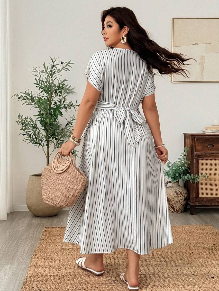 Weeklong All White Asymmetrical Design Plus Size Dress Brunch Vacation Summer Elegant - Multicolor - View 1