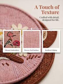Haus Hana 4PCS/8PCS Anti-Scald Round Dining Pad, Wear-Resistant Imitation Woven Printed Fabric, Vintage Floral Bird Pattern Anti-Slip Isolation Coaster For Indoor Tea Table Kitchen Layout, Gift For Home Aesthetic Arrangement Enthusiasts Festival Gift - Multicolor - View 14