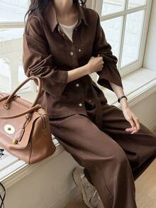DAZY Women's Loose Waist Tie Denim Set Fall - Brown - View 6